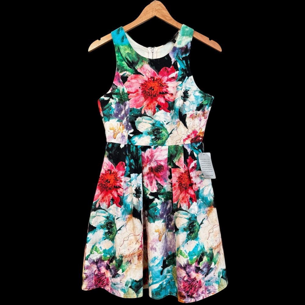 Felicity & Coco NEW Floral Fit Flare Multi Color 100% Cotton Dress Women S #471